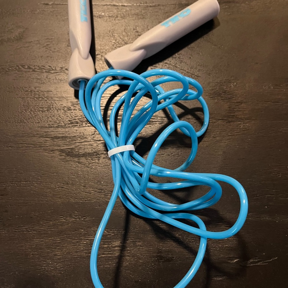 TKO Bright Blue Fitness Jump Rope with Light Gray Grip Handles